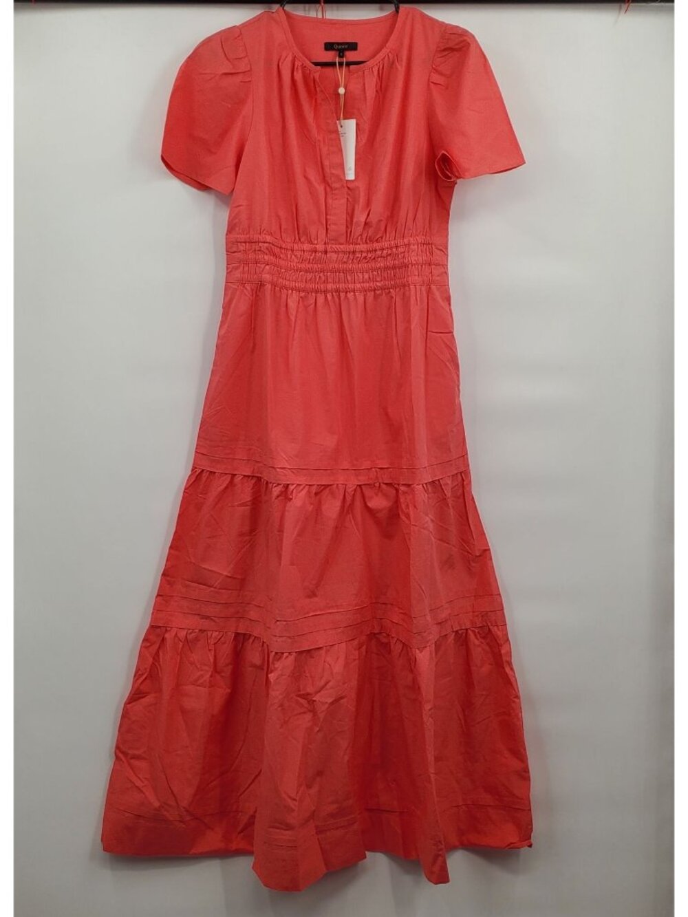 Quince 100% Organic Cotton Poplin Tiered Maxi Dress Women Size Small NWT Coral